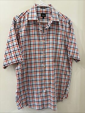 Neiman Marcus Men's Short Sleeve Plaid Button-Down Shirt - large